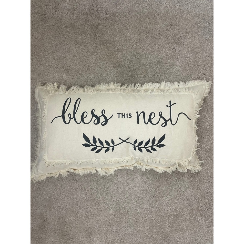 Devi Designs Bless This Nest Pillow 100% Cotton Fringed Lumbar Throw Accent